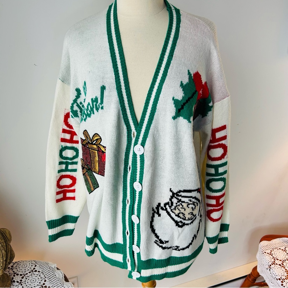Urban Heritage White and Green Holiday Cardigan christmas